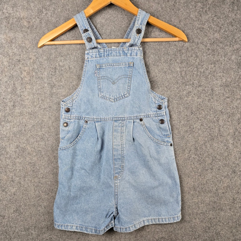 Vintage Levi's Denim Shortalls Girls 6X Light Wash Cotton Classic Bib Overalls